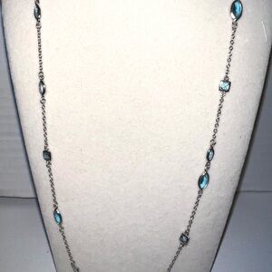 Elegant Silver and Blue‎ Crystal Necklace